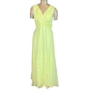Vintage 60s Long Gown/Dress Prom Formal Wedding Sz 14 Yellow #213N